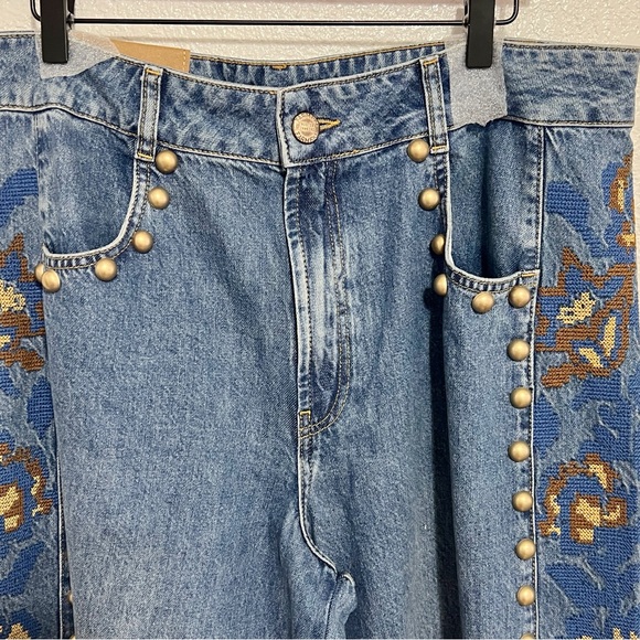 NWT Farm Rio Denim Metal Details Embroidered High Waist Pants - Picture 4 of 10